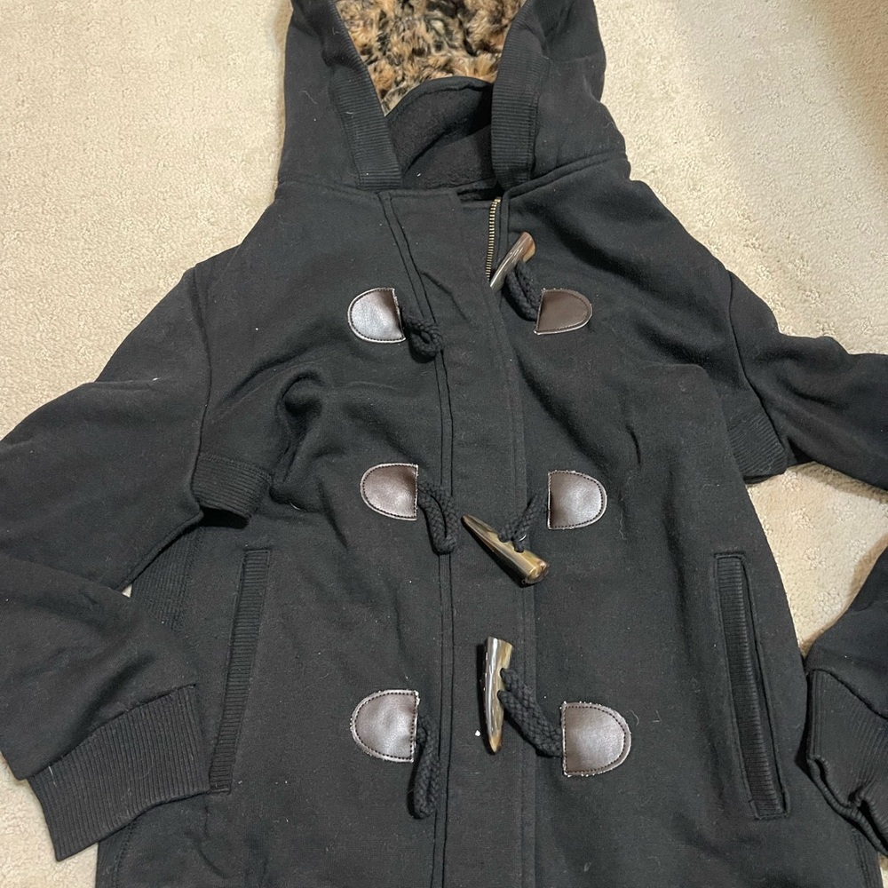 Love Culture Black Toggle Coat with Brown Accents